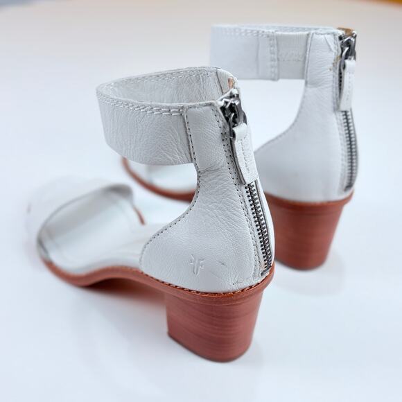 Frye BRIELLE Back Zip Ankle Block Heel Leather Sandals in White 9 M NWOB $349 - Picture 11 of 15